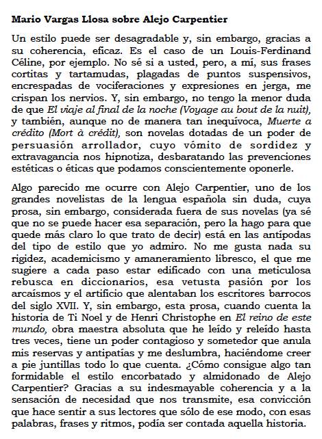 Mario Vargas Llosa sobre Alejo Carpentier